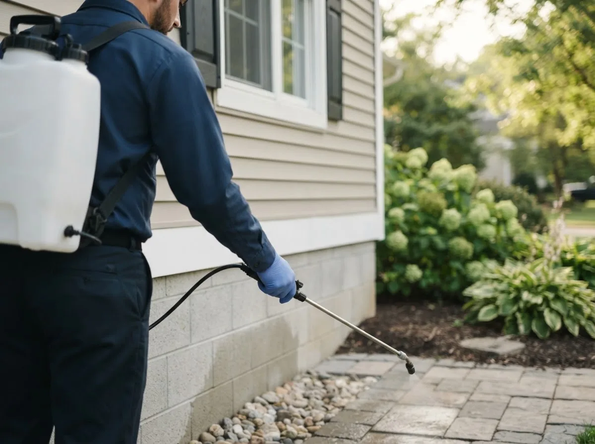 Pest control technician inspecting a home in Cope, CO
